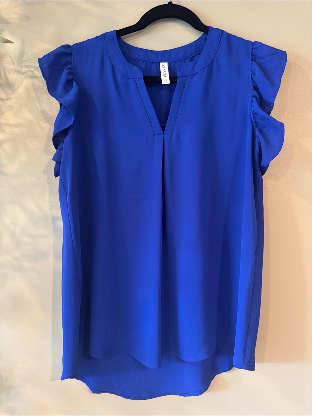 Zenana Cobalt Blue V-Neck Ruffle Sleeve Blouse